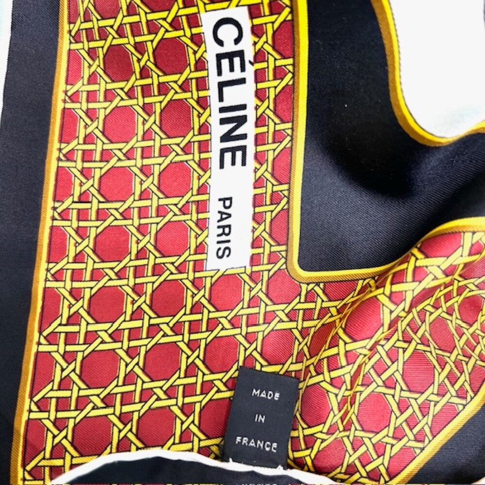 CELINE Paris 100% Silk Satin Scarf 34" beige black gold carriage France  Made(60 - Picture 8 of 14